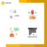 Mobile Interface Flat Icon Set of 4 Pictograms of code man chat development start interface Editable Vector Design Elements