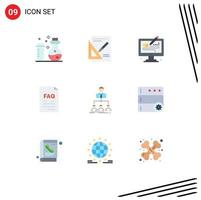 9 User Interface Flat Color Pack of modern Signs and Symbols of team help creative file contact Editable Vector Design Elements