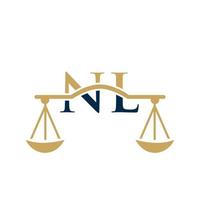 carta nl diseño de logotipo de bufete de abogados para abogado, justicia, abogado de derecho, legal, servicio de abogado, bufete de abogados, escala, bufete de abogados, abogado de negocios corporativos vector