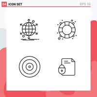 Set of 4 Modern UI Icons Symbols Signs for business eye network safe goal Editable Vector Design Elements