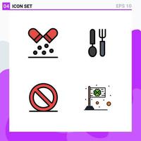 Stock Vector Icon Pack of 4 Line Signs and Symbols for capsule media pills dish day Editable Vector Design Elements