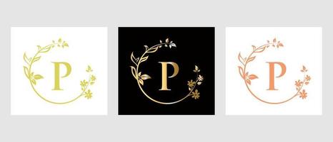 Letter P Beauty Logo for Decorative, Flower, Spa Template vector