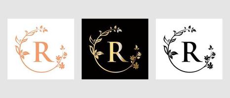 Letter R Beauty Logo for Decorative, Flower, Spa Template vector