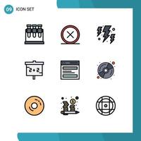 Mobile Interface Filledline Flat Color Set of 9 Pictograms of hero communication bolt studies blackboard Editable Vector Design Elements