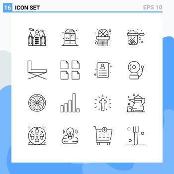 Set of 16 Vector Outlines on Grid for rest furniture basket net chair restaurant Editable Vector Design Elements