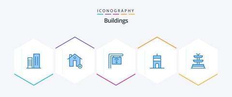 Buildings 25 Blue icon pack including fountain. signal. estate. buildings. sign vector