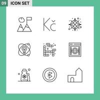 Modern Set of 9 Outlines and symbols such as encryption game navigation tetris nuclear Editable Vector Design Elements