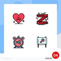 Set of 4 Modern UI Icons Symbols Signs for heart alarm usa clothes mute Editable Vector Design Elements