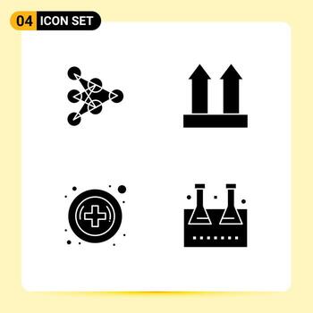 paquete de línea de vector editable de 4 glifos sólidos simples de aprendizaje de transporte de datos médicos matraz químico elementos de diseño de vector editable