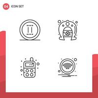 4 Thematic Vector Filledline Flat Colors and Editable Symbols of movie radio pause fortune technology Editable Vector Design Elements