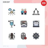 Universal Icon Symbols Group of 9 Modern Filledline Flat Colors of glass drinking handshake drink topology Editable Vector Design Elements