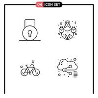 Pictogram Set of 4 Simple Filledline Flat Colors of key cycle security lovely day cloud Editable Vector Design Elements