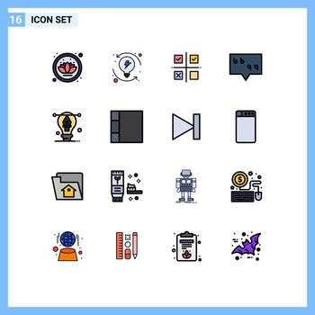 Modern Set of 16 Flat Color Filled Lines Pictograph of designing bulb management quote bubble Editable Creative Vector Design Elements