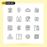 Set of 16 Vector Outlines on Grid for clothes baby agriculture online monitor Editable Vector Design Elements