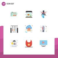 Set of 9 Modern UI Icons Symbols Signs for rings hanging chemical gymnastics pollution Editable Vector Design Elements