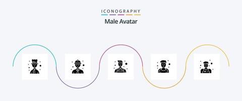 Male Avatar Glyph 5 Icon Pack Including . wall. waiter. assistant vector
