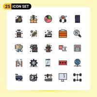 conjunto de pictogramas de 25 colores planos de línea rellena simple del servicio de datos del teléfono Android ayuda a los elementos de diseño vectorial editables vector