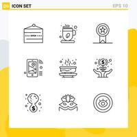 Pictogram Set of 9 Simple Outlines of wifi location coffee cup iot stamp Editable Vector Design Elements