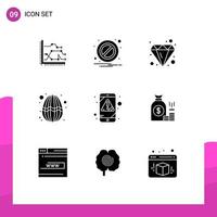 Pack of 9 Modern Solid Glyphs Signs and Symbols for Web Print Media such as alert holiday warning egg jewel Editable Vector Design Elements