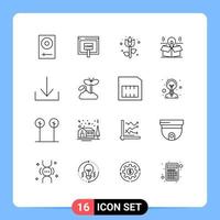 Pack of 16 creative Outlines of idea package money box flower Editable Vector Design Elements