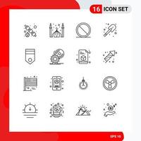 conjunto de 16 iconos de interfaz de usuario modernos signos de símbolos para pala de placa eid bombero detener elementos de diseño de vectores editables