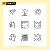 Modern Set of 9 Outlines Pictograph of development coding power check school Editable Vector Design Elements