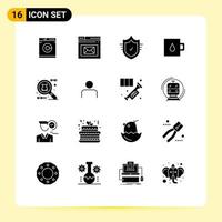 Set of 16 Commercial Solid Glyphs pack for people spy ware check pot baby Editable Vector Design Elements