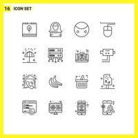 User Interface Pack of 16 Basic Outlines of rain mouse gulf hardware symbolism Editable Vector Design Elements