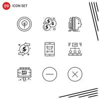 9 iconos creativos signos y símbolos modernos de la regla del código telefónico elementos de diseño vectorial editables de devolución de cargo de inversión vector