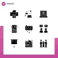 9 Thematic Vector Solid Glyphs and Editable Symbols of clean kids coding games electronics Editable Vector Design Elements