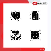 Editable Vector Line Pack of 4 Simple Solid Glyphs of favorite heart health bean pack lifesaver Editable Vector Design Elements