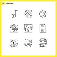 Set of 9 Vector Outlines on Grid for chart analytics sunshine west road Editable Vector Design Elements