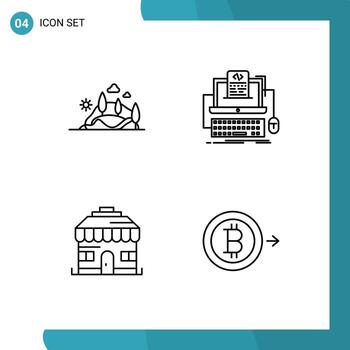 Stock Vector Icon Pack of 4 Line Signs and Symbols for hill screen mountain coding house Editable Vector Design Elements