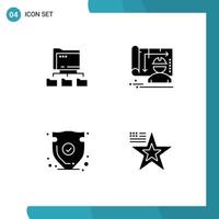 Pack of 4 Modern Solid Glyphs Signs and Symbols for Web Print Media such as folder shield computing design trust Editable Vector Design Elements