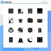 Solid Glyph Pack of 16 Universal Symbols of fly config picture setting business Editable Vector Design Elements