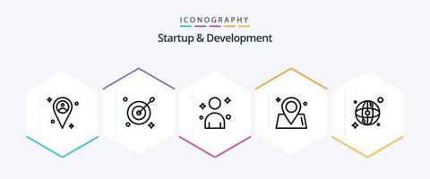 paquete de íconos de 25 líneas de inicio y desarrollo que incluye . red. persona. mapa. mundo vector