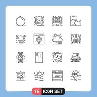 Group of 16 Modern Outlines Set for interior puzzle pieces computer puzzle game education Editable Vector Design Elements