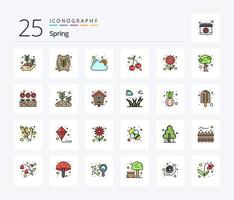 Spring 25 Line Filled icon pack including flower. healthy. wheat flour. fruit. sunny day vector