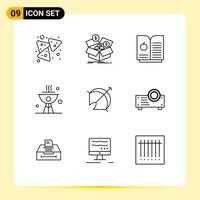 User Interface Pack of 9 Basic Outlines of target archery growth dinner cook Editable Vector Design Elements