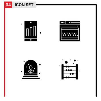 4 Solid Glyph concept for Websites Mobile and Apps mobile abacus seo experimental growth education Editable Vector Design Elements