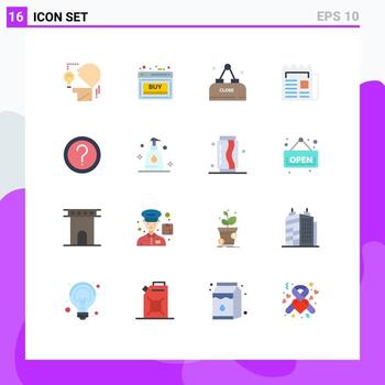 16 User Interface Flat Color Pack of modern Signs and Symbols of paper newsletter web news close Editable Pack of Creative Vector Design Elements