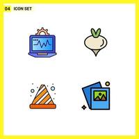 Universal Icon Symbols Group of 4 Modern Filledline Flat Colors of laptop danger computing vegetable traffic cone Editable Vector Design Elements