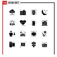 Solid Glyph Pack of 16 Universal Symbols of earphone headphone drink customer cloud Editable Vector Design Elements