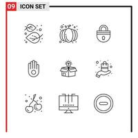 9 Universal Outline Signs Symbols of box hand pumpkin gesture security Editable Vector Design Elements