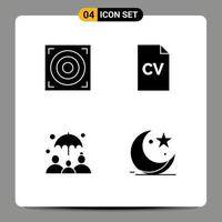 conjunto de 4 iconos de interfaz de usuario modernos símbolos signos para diseño seguro de vida cv ciencia luna elementos de diseño vectorial editables vector