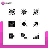 9 Universal Solid Glyph Signs Symbols of automation growth currency exchange economy browser Editable Vector Design Elements