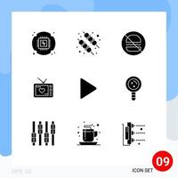 Pictogram Set of 9 Simple Solid Glyphs of twitter play fast movie love Editable Vector Design Elements