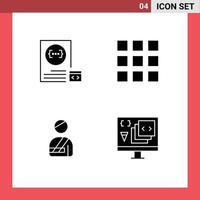 Group of 4 Modern Solid Glyphs Set for app injured development web design app Editable Vector Design Elements