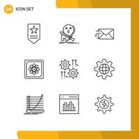 Pack of 9 creative Outlines of gear future email data computer Editable Vector Design Elements