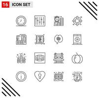 User Interface Pack of 16 Basic Outlines of architecture life music insurance finance Editable Vector Design Elements